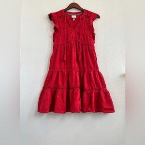 Knox Rose Red Short Flutter Sleeve Peasant Layered Tassle Tie Dress Size…
